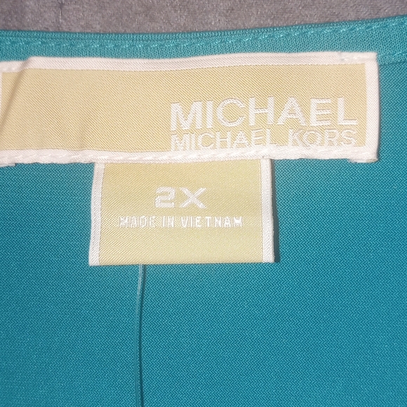 NWT Michael Kors Gold Stuffed V Neck blouse 2X Color Blue/Green - Picture 4 of 4